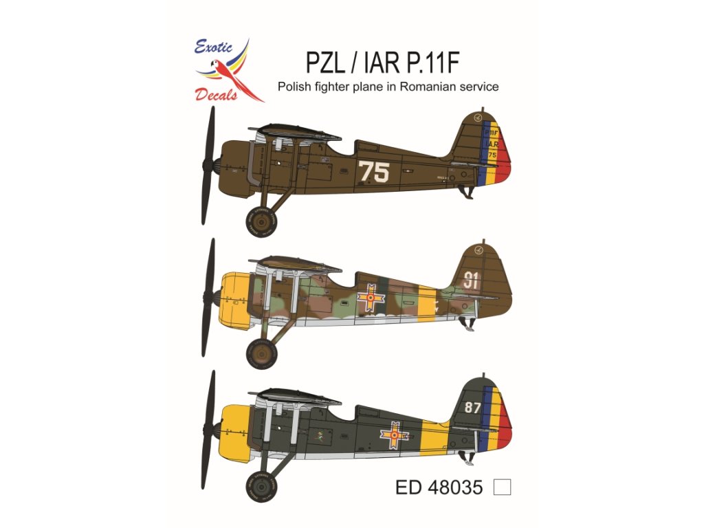 EXOTIC DECALS 1/48 48035 PZL/IAR P.11F - Polish Fighter Plane in Romanian Service