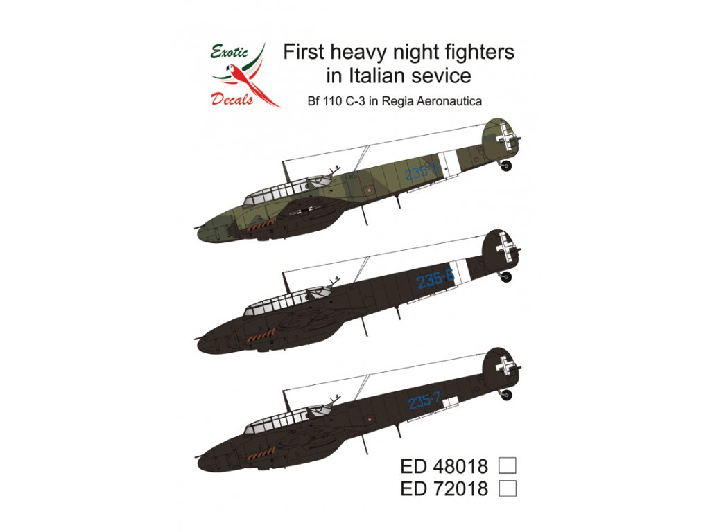 EXOTIC DECALS 1/48 First Heavy Night Fighters in Italian Service Bf 110 C-3 in Regia Aeronautica