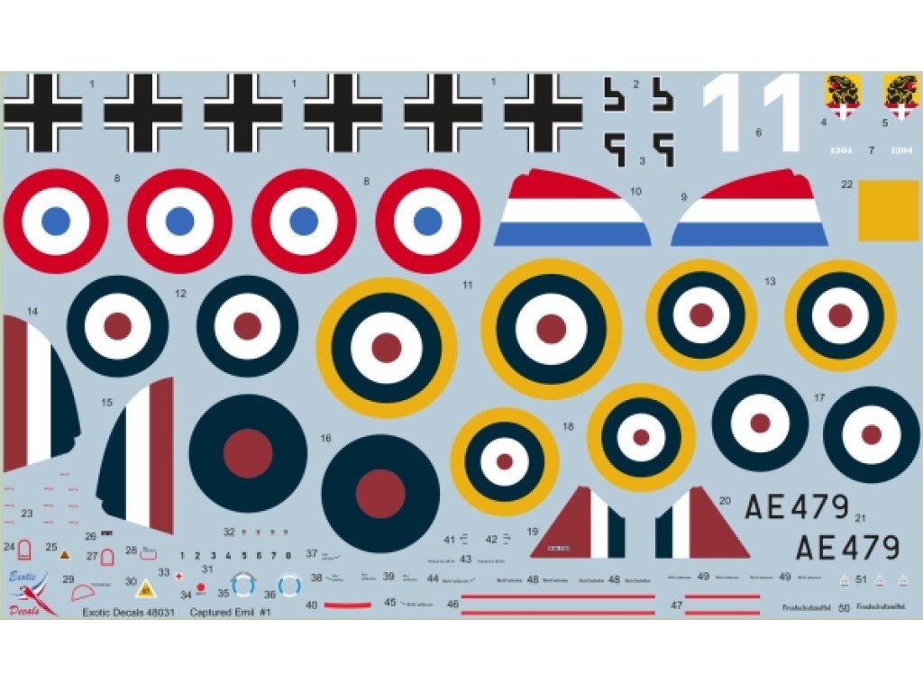EXOTIC DECALS 1/72 72031 Captured Emil #1 Captured Bf 109 E-3 W.Nr 1304