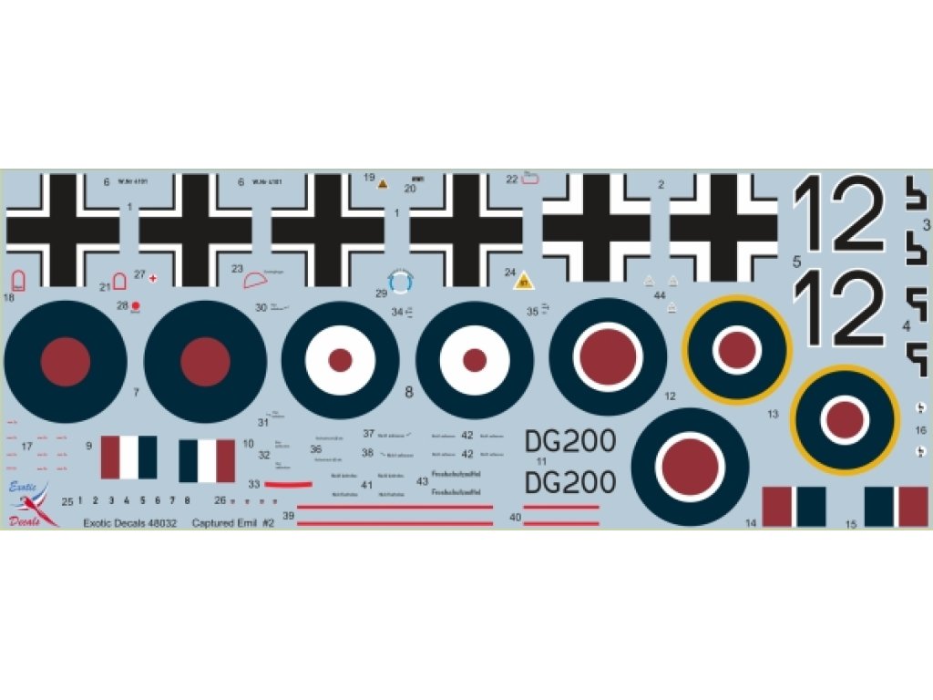 EXOTIC DECALS 1/72 72032 Captured Emil #2 Captured Bf 109 E-4/B W.Nr 4101