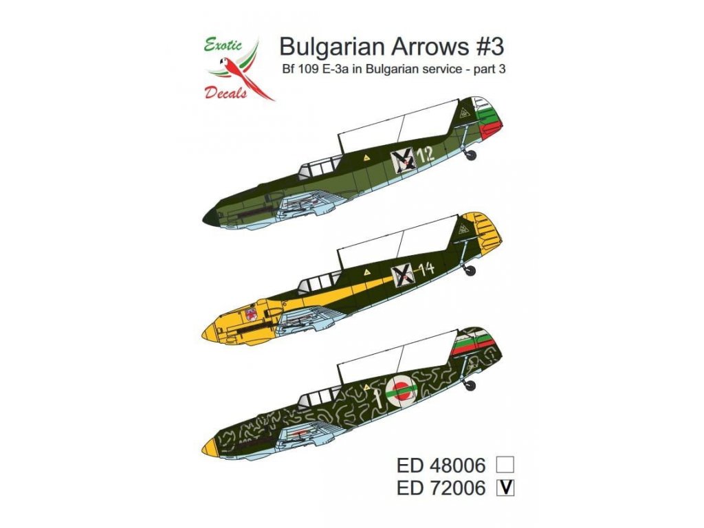 EXOTIC DECALS 1/72 Bulgarian Arrows#3 Bf 109 E-3a in Bulgarian service