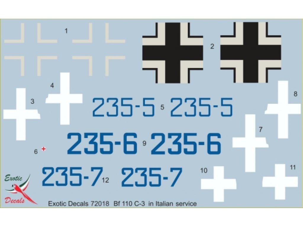 EXOTIC DECALS 1/72 First Heavy Night Fighters in Italian Service Bf 110 C-3 in Regia Aeronautica