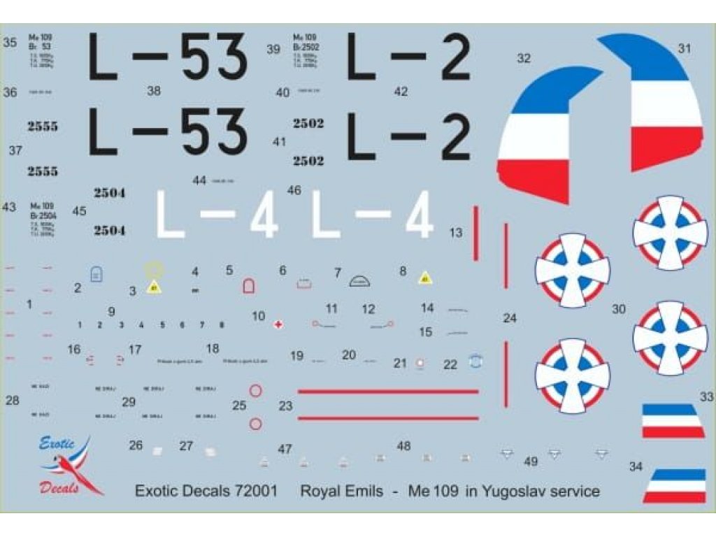 EXOTIC DECALS 1/72 Royal Emils - Me 109 in Yugoslav service