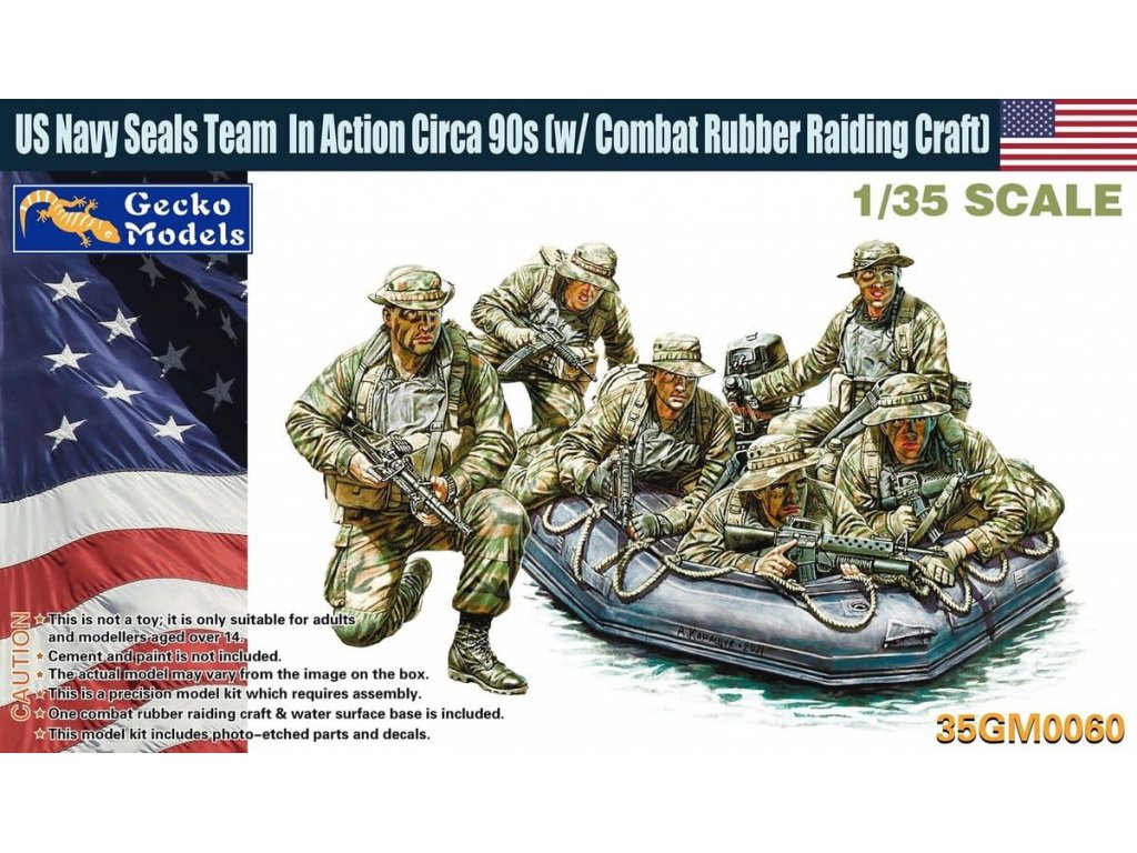 GECKO MODEL 1/35 US Navy Seals Team In Action Circa 90s (w/ Combat Rubber Raiding Craft)