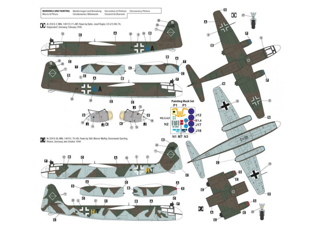 H2000 1/48 Arado 234 B-2 End of War HASEGAWA + CARTOGRAF + PMASK