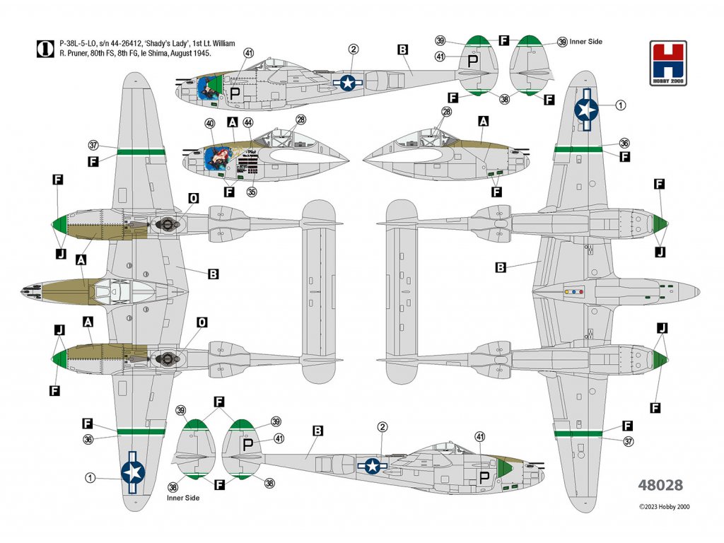 H2000 1/48 P-38L Lightning 80th Fighter Squadron
