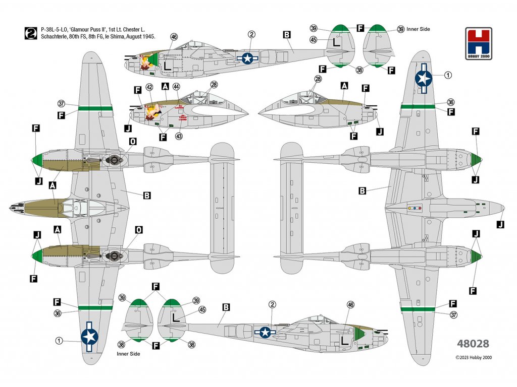 H2000 1/48 P-38L Lightning 80th Fighter Squadron