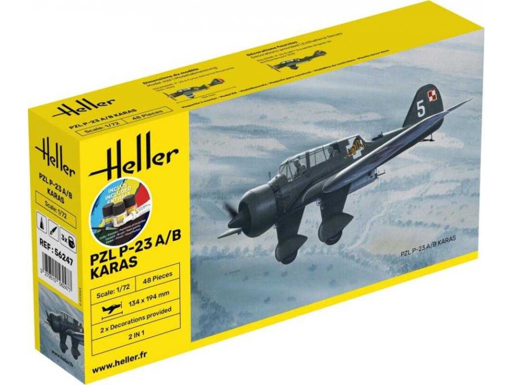 HELLER 1/72 Starter Kit PZL P-23 A/B Karaś
