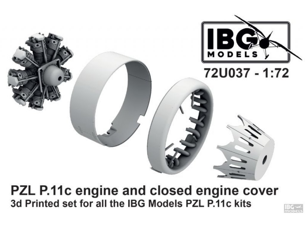 IBG 1/72 72U037 PZL P.11c  Engine and Closed Engine Cover 3D Printed Set for all IBG PZL P.11c Kits