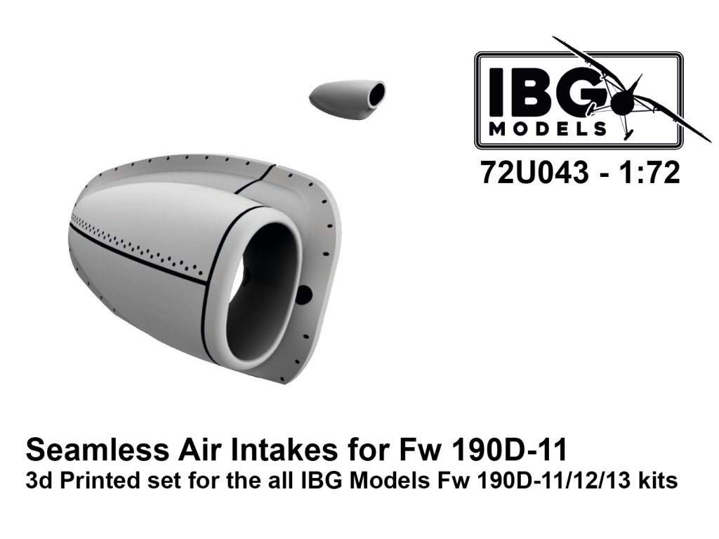 IBG 72U043 1/72 Seamless Air Intakes for Fw-190D-11 3DPrint for IBG