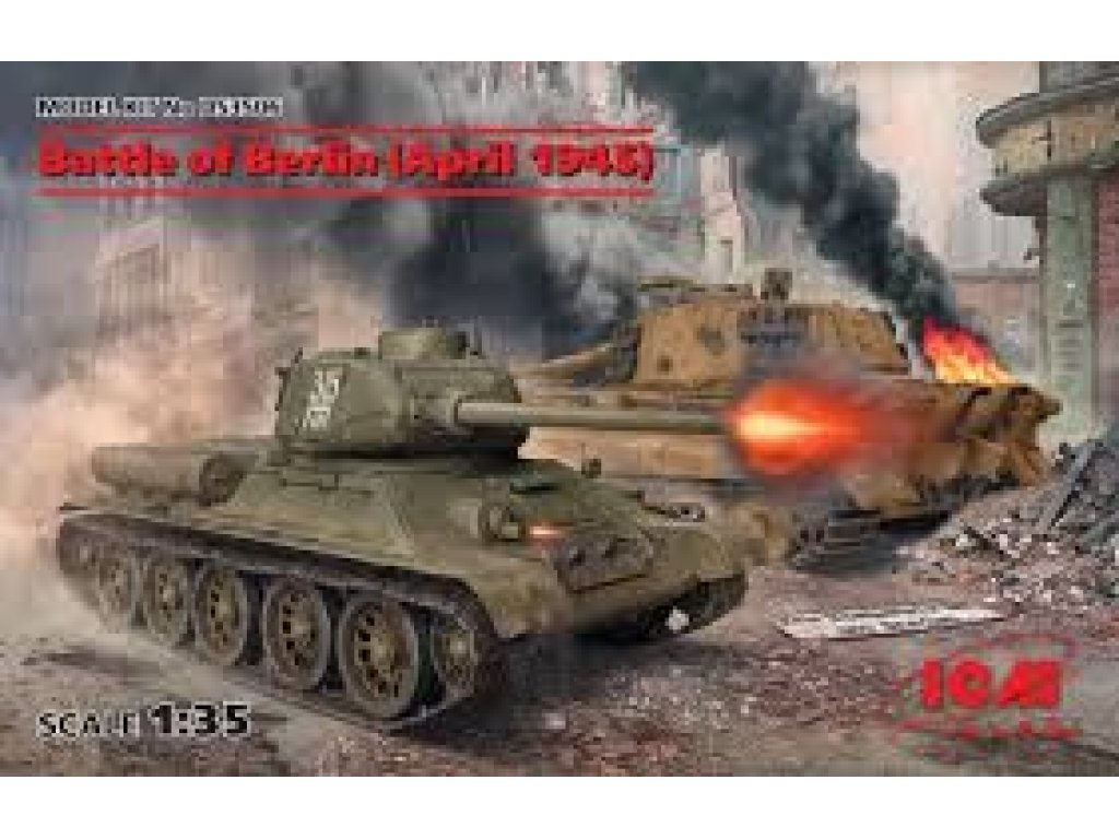 ICM 1/35 Battle of Berlin 1945, DIORAMA SET T-34/85+Kingtiger