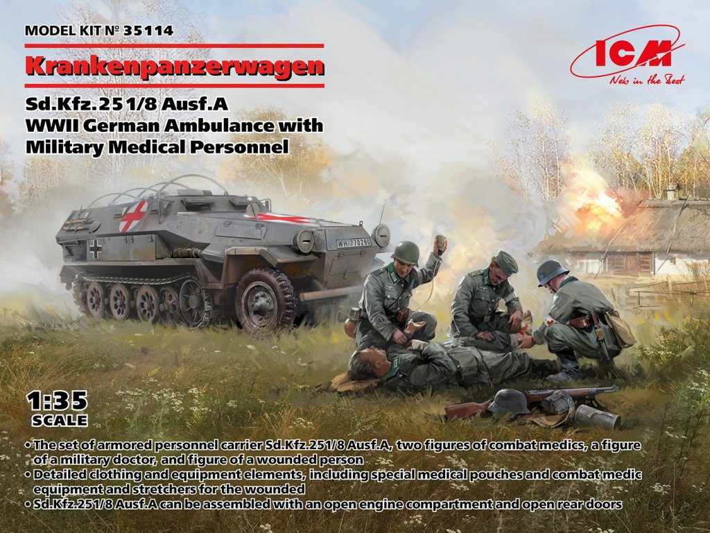 ICM 1/35 Krankenpanzerwagen Sd.Kfz. 251/8 Ausf. A with Military Medical Personnel