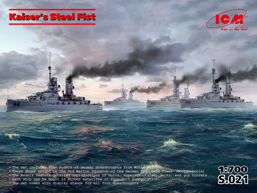 ICM 1/700 Kaiser's Steel Fist (4 kits & displ.stands)