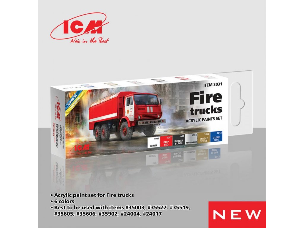 ICM 3031 Acrylic Paints Set Fire Trucks