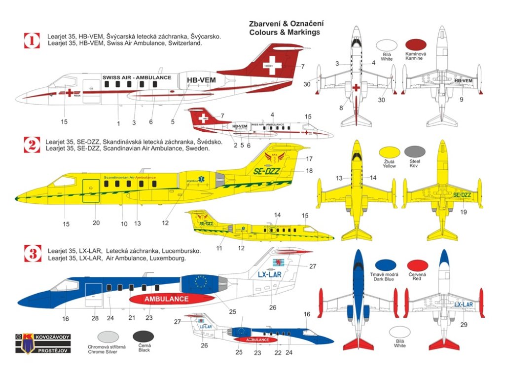 KOVOZÁVODY 1/144 Learjet 35 Ambulance 3x camo