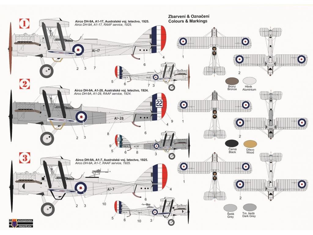 KOVOZÁVODY 1/72 Airco DH-9A Australian Services 3x camo