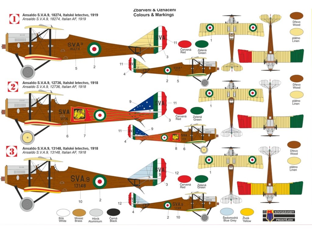 KOVOZÁVODY 1/72 Ansaldo SVA 9 Italian Eagles 3x camo