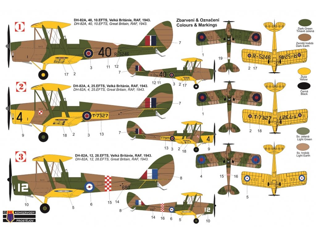 KOVOZÁVODY 1/72 DH-82A Tiger Moth RAF 3x camo