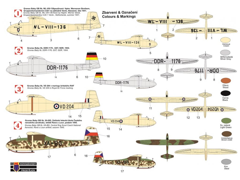 KOVOZÁVODY 1/72 Grunau BABY IIb 4x camo