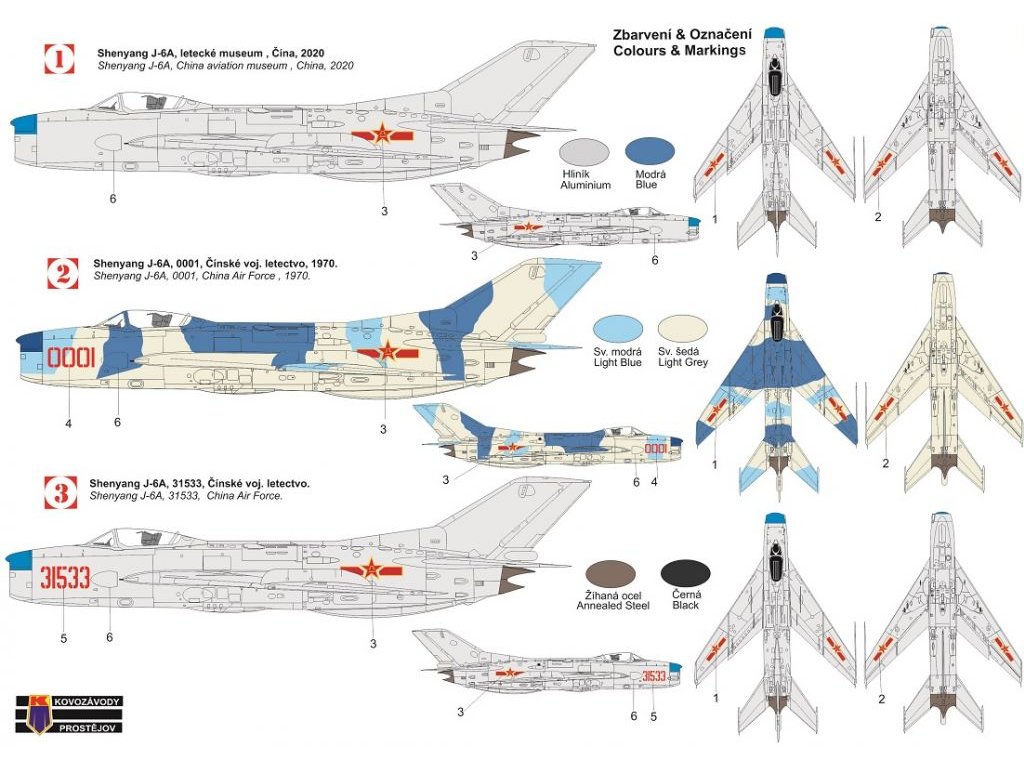 KOVOZÁVODY 1/72 Shenyang J-6A 3x camo