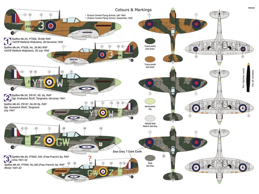 KOVOZÁVODY 1/72 Supermarine Spitfire Mk.IIA RAF 3x camo