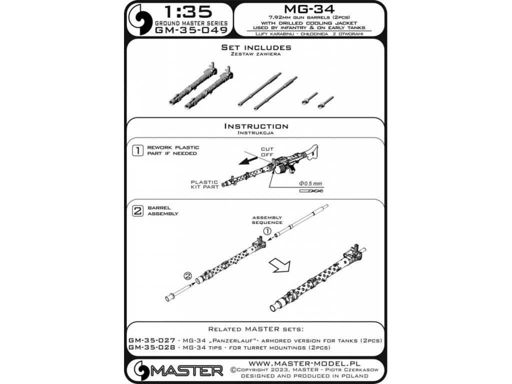 MASTER_PL 1/35 MG-34 7,92mm gun barrels w/drilled cooling j.