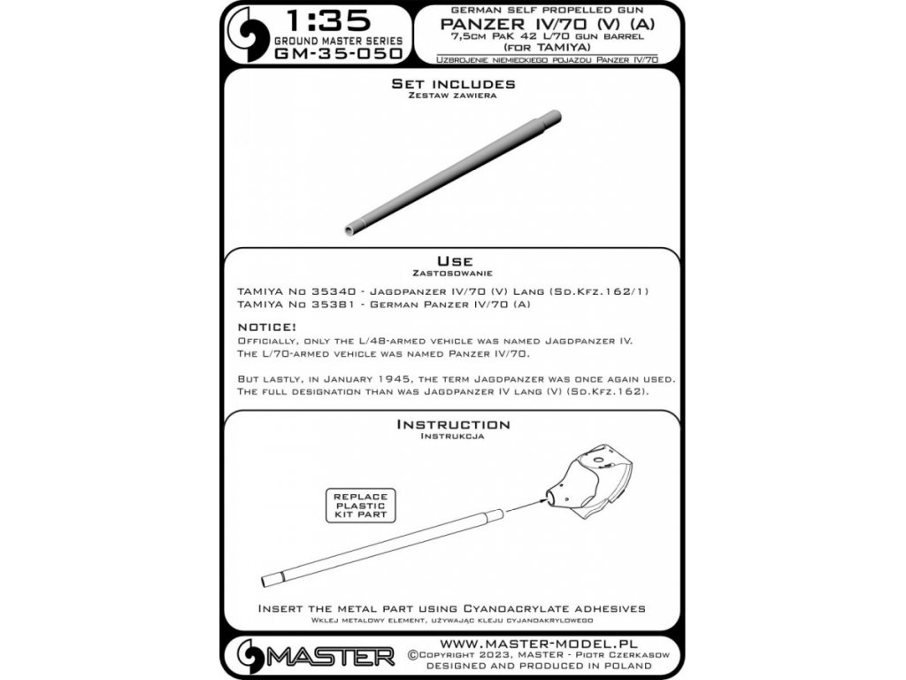 MASTER_PL 1/35 Pz.IV/70 (A) & (V) 7,5cm PaK 42 L/70 barrel