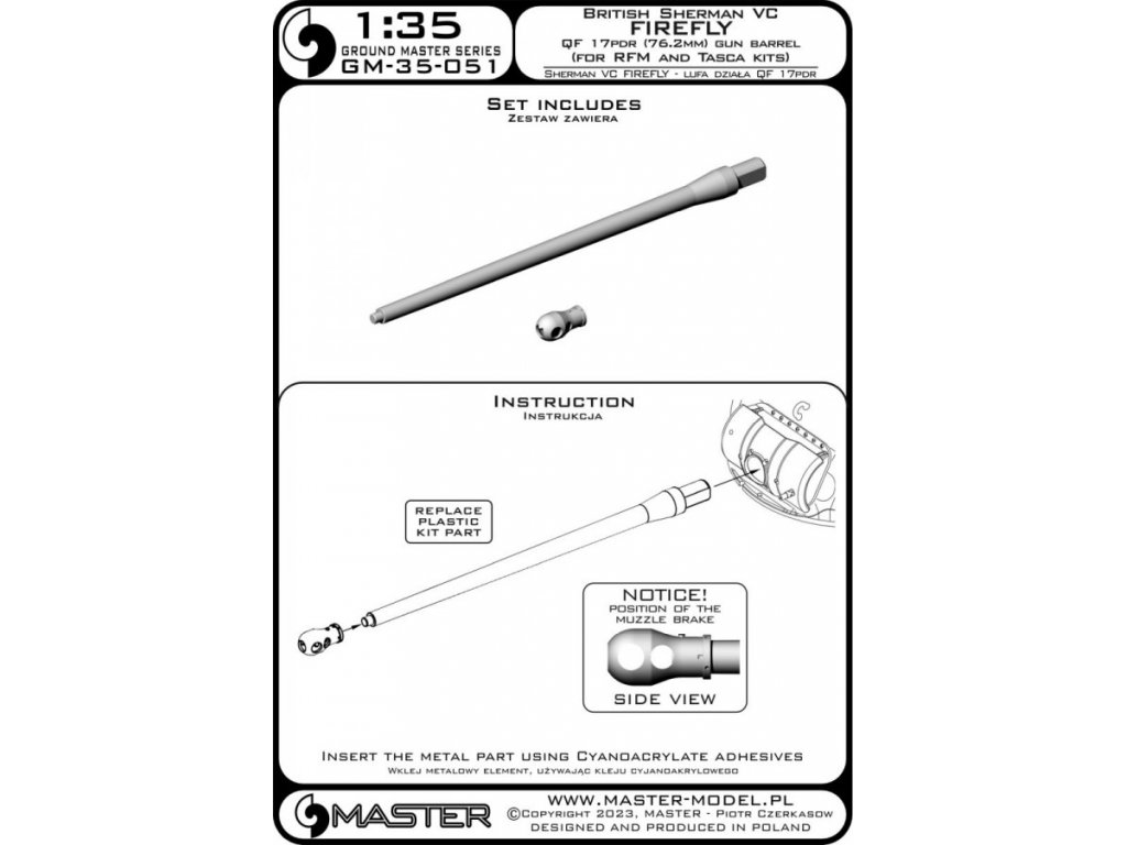 MASTER_PL 1/35 Sherman VC Firefly Ordnance QF 76,2mm barrel