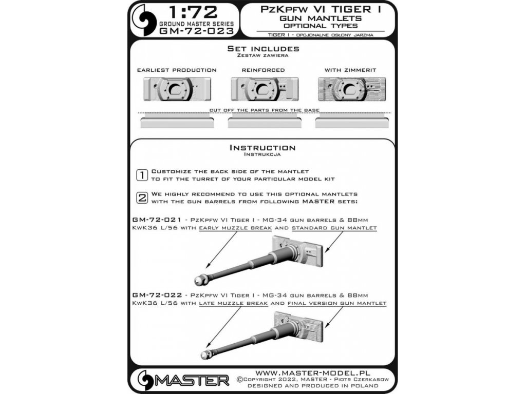 MASTER_PL 1/72 PzKpfw VI Tiger I Gun mantlets (3 opt. types)