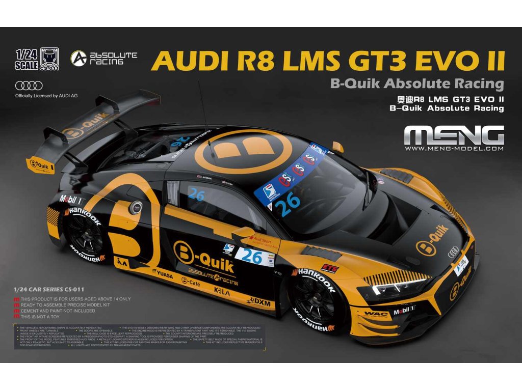 MENG CS-011 1/24 Audi R8 LMS GT3 Evo II B-Quik Absolute Racing 