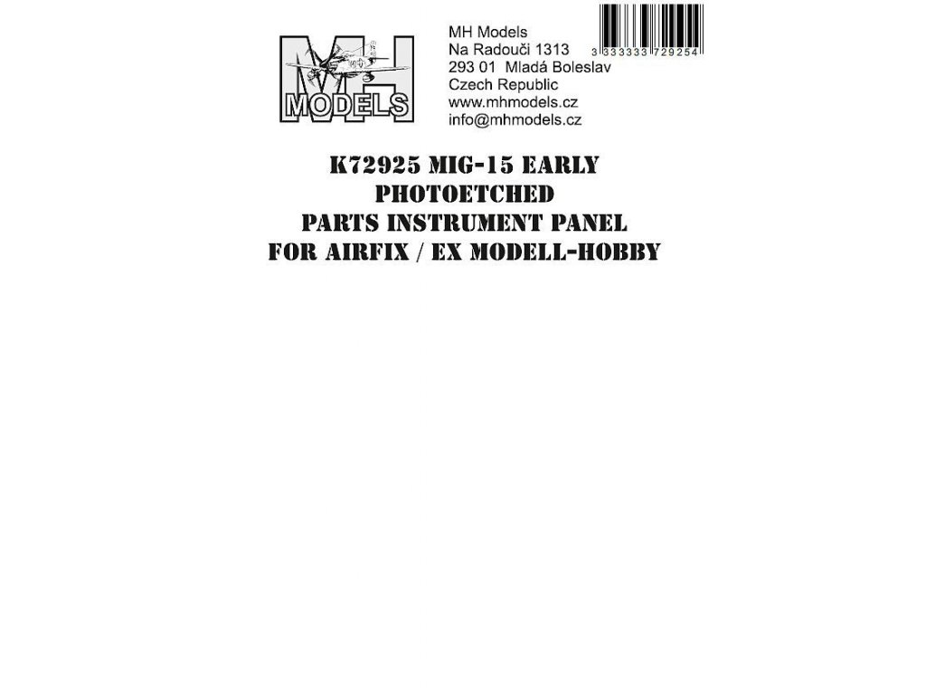MH MODELS Mig-15 Early Photoetched parts instrument panel for Airfix ex Modell-Hobby