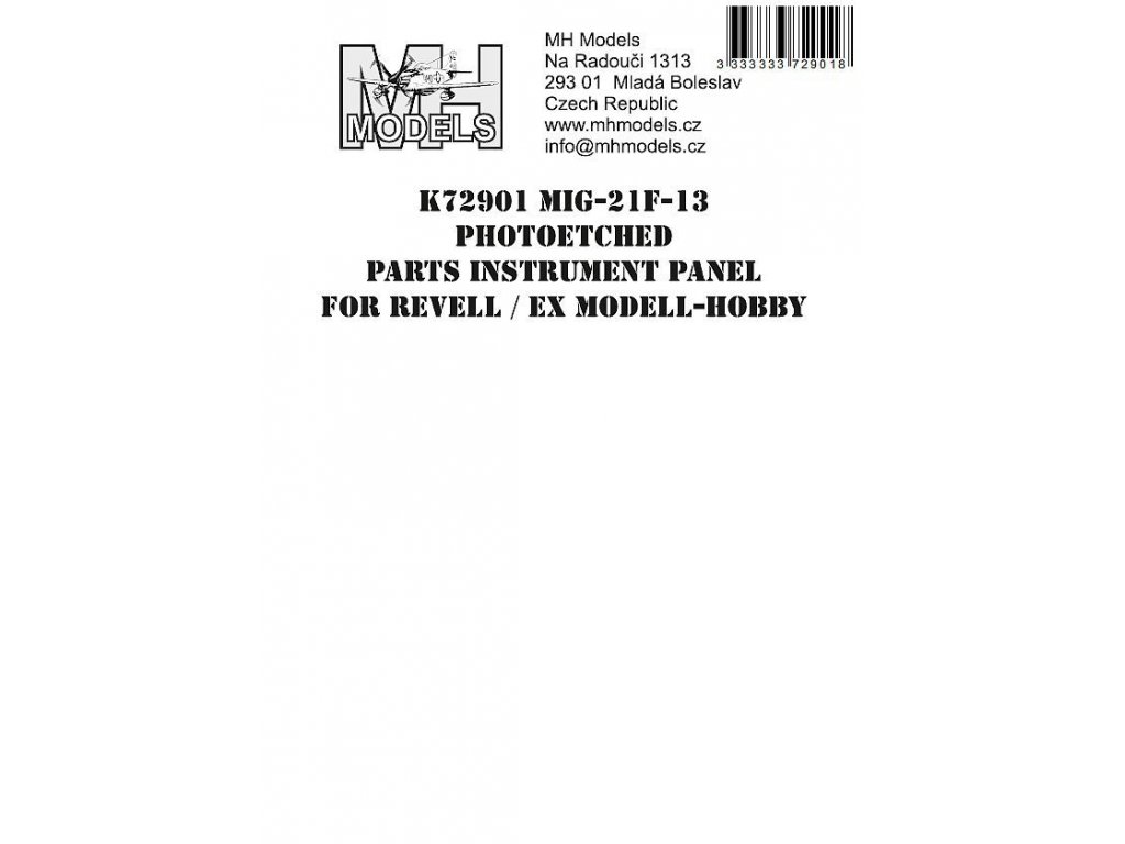 MH MODELS Mig-21F-13 Photoetched parts instrument panel for Revell ex Modell-Hobby