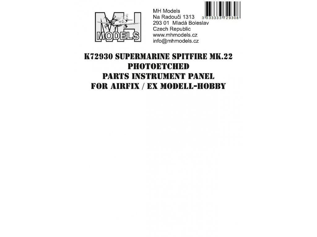 MH MODELS Supermarine Spitfire Mk.22 Photoetched parts instrument panel for Airfix ex Modell-Hobby