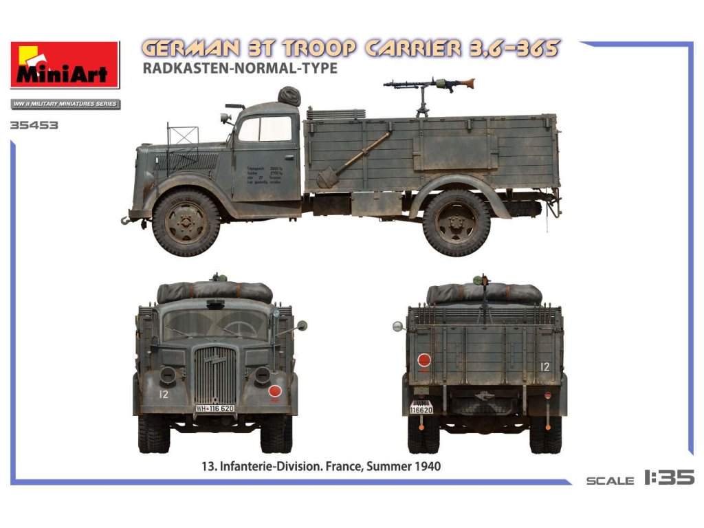 MINIART 1/35 35453 German 3T Troop Carrier 3,6-36S Radkasten-Normal-Type