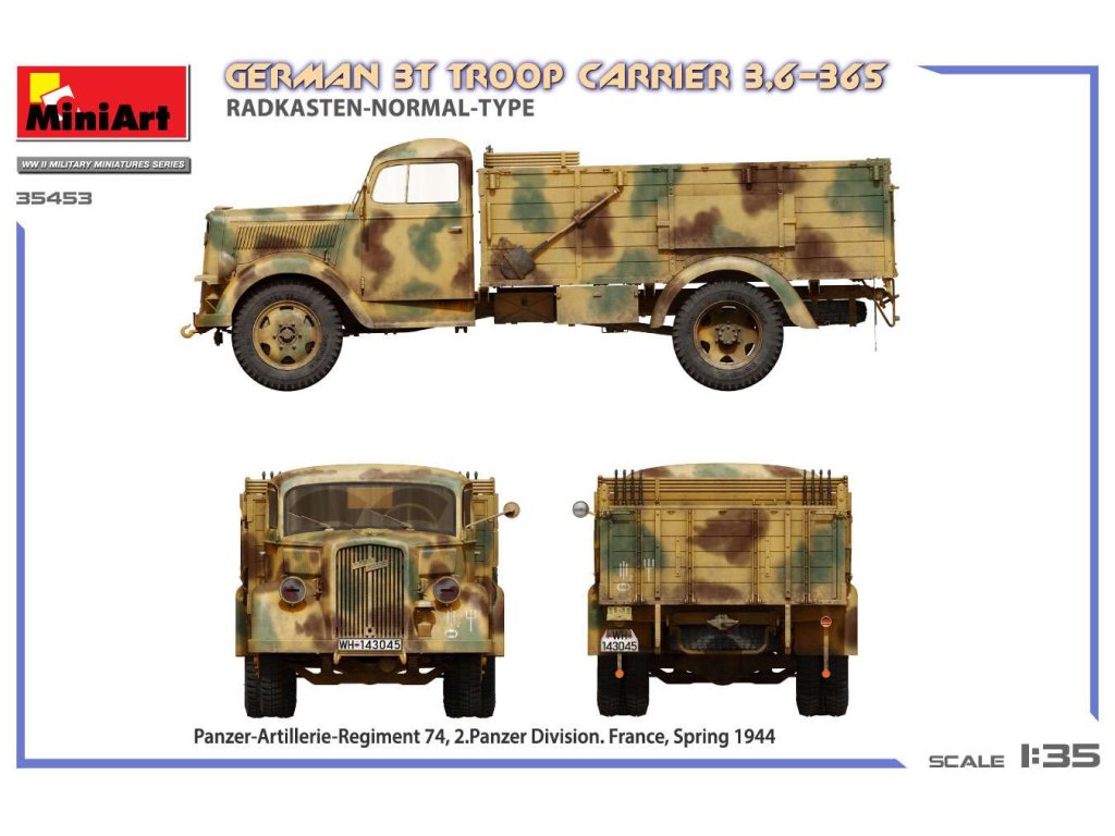MINIART 1/35 35453 German 3T Troop Carrier 3,6-36S Radkasten-Normal-Type