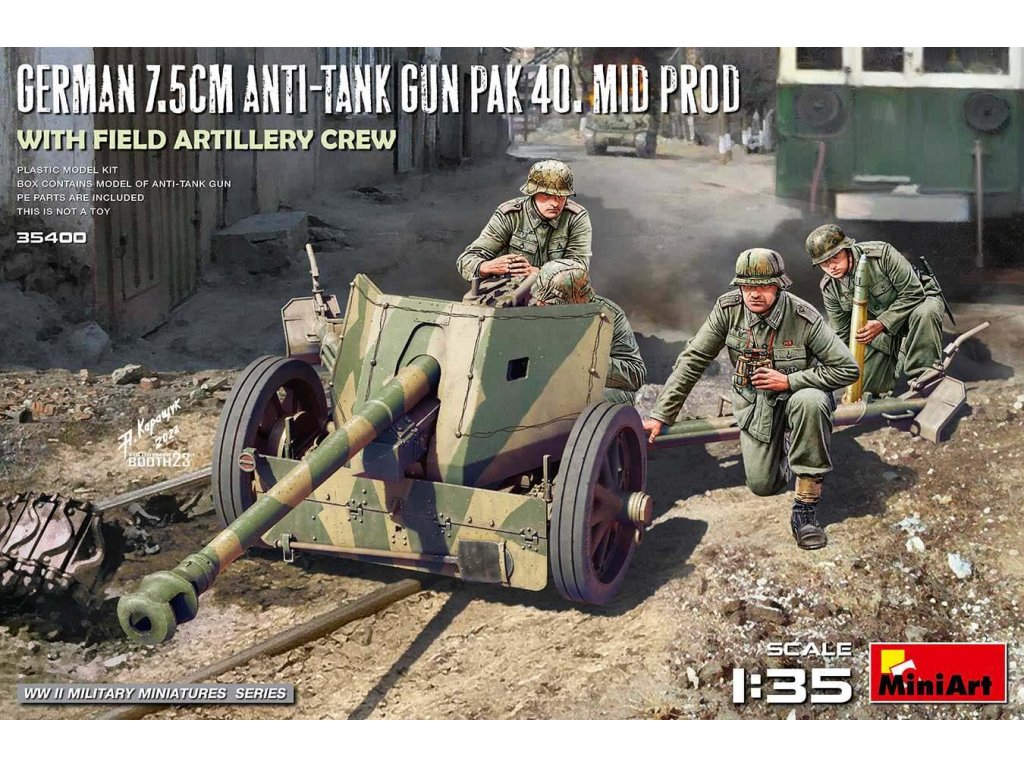 MINIART 1/35 German 7,5 cm Anti-Tank Gun PaK 40. Mid Prod. w/ Artillery Crew