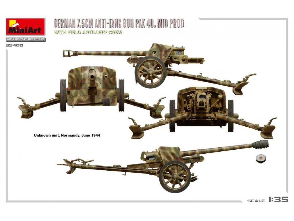 MINIART 1/35 German 7,5 cm Anti-Tank Gun PaK 40. Mid Prod. w/ Artillery Crew