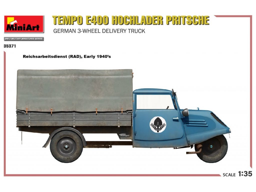 MINIART 1/35 Tempo E400 Hochlander Pritsche German 3-Wheeled Delivery Truck