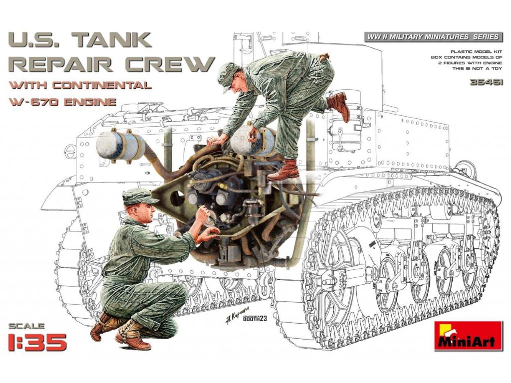 MINIART 1/35 U.S. Tank Repair Crew with Continental W-670 Engine