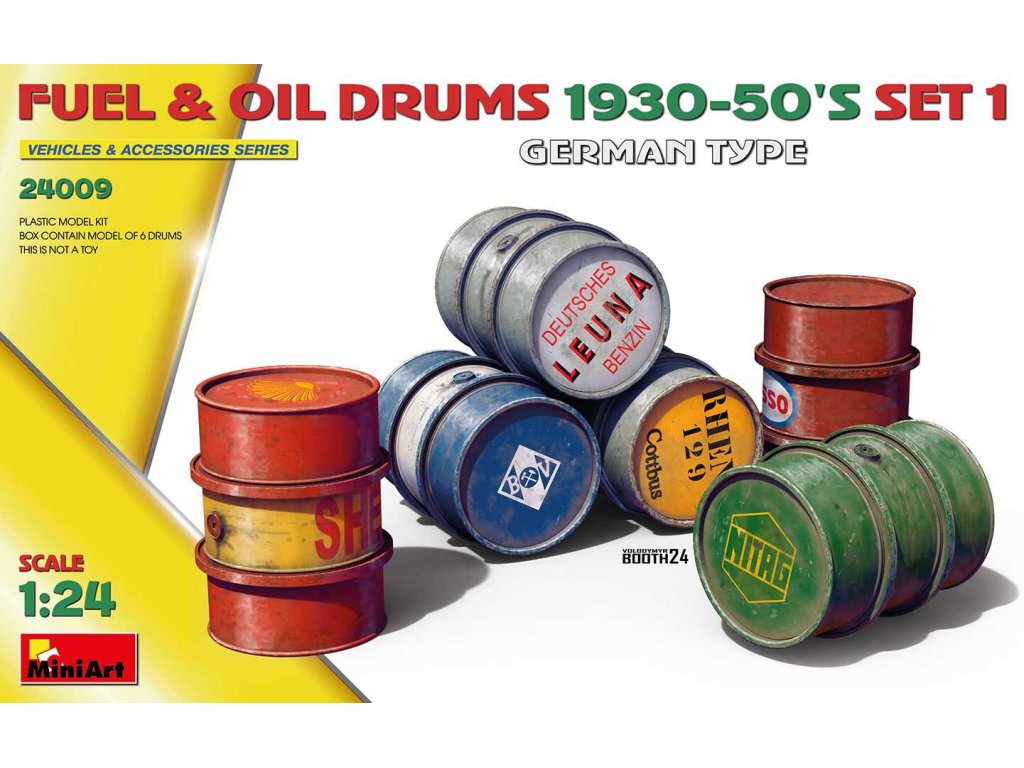 MINIART 24009 1/24 Fuel & Oil Drums 1930-50's Set 1 German Type