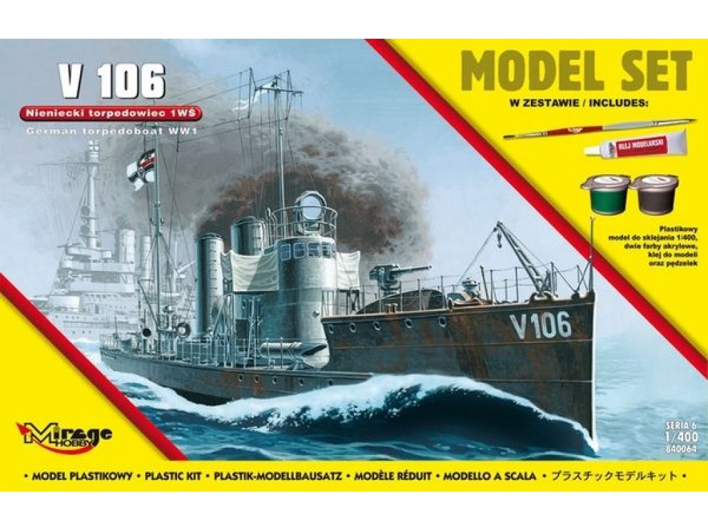 MIRAGE 1/400 Torpedoboot V106, WWI German Torpedo Boat
