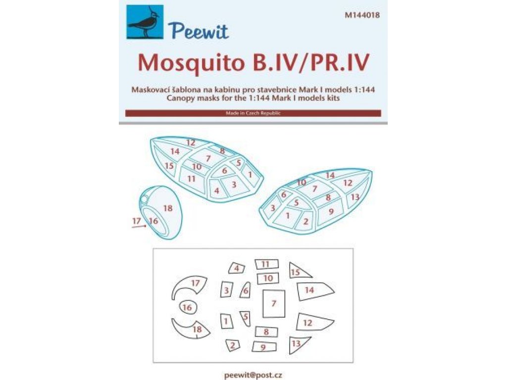 PEEWIT MASK 1/144 Canopy mask Mosquito B.IV/PR.IV for MARK1 MOD.