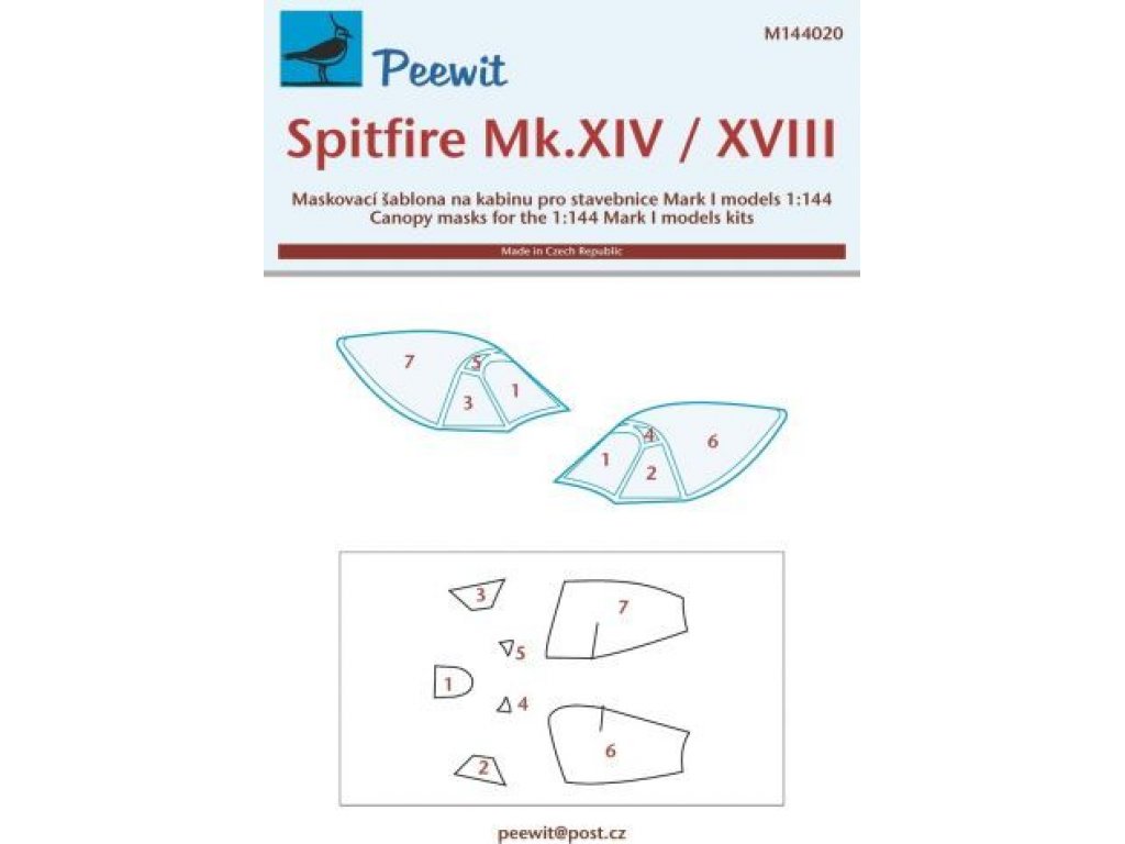 PEEWIT MASK 1/144 Canopy mask Spitfire Mk.XIV/XVIII for MARK 1 M
