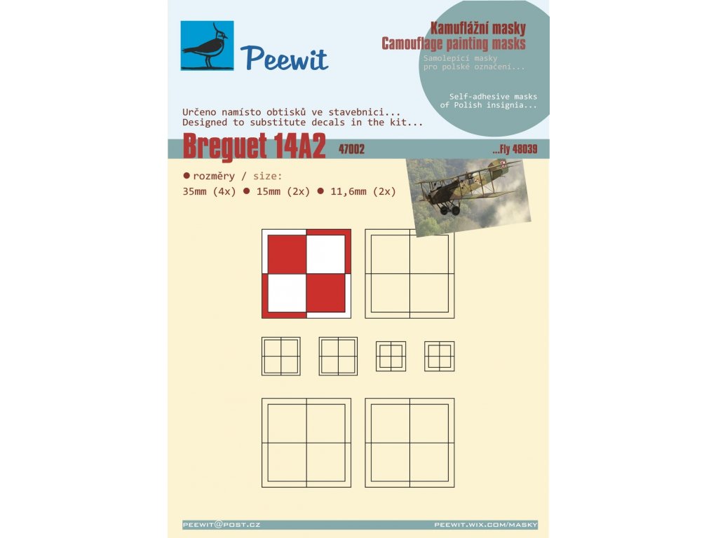 PEEWIT MASK 1/48 Camouflage mask Breguet 14A2 PL for FLY