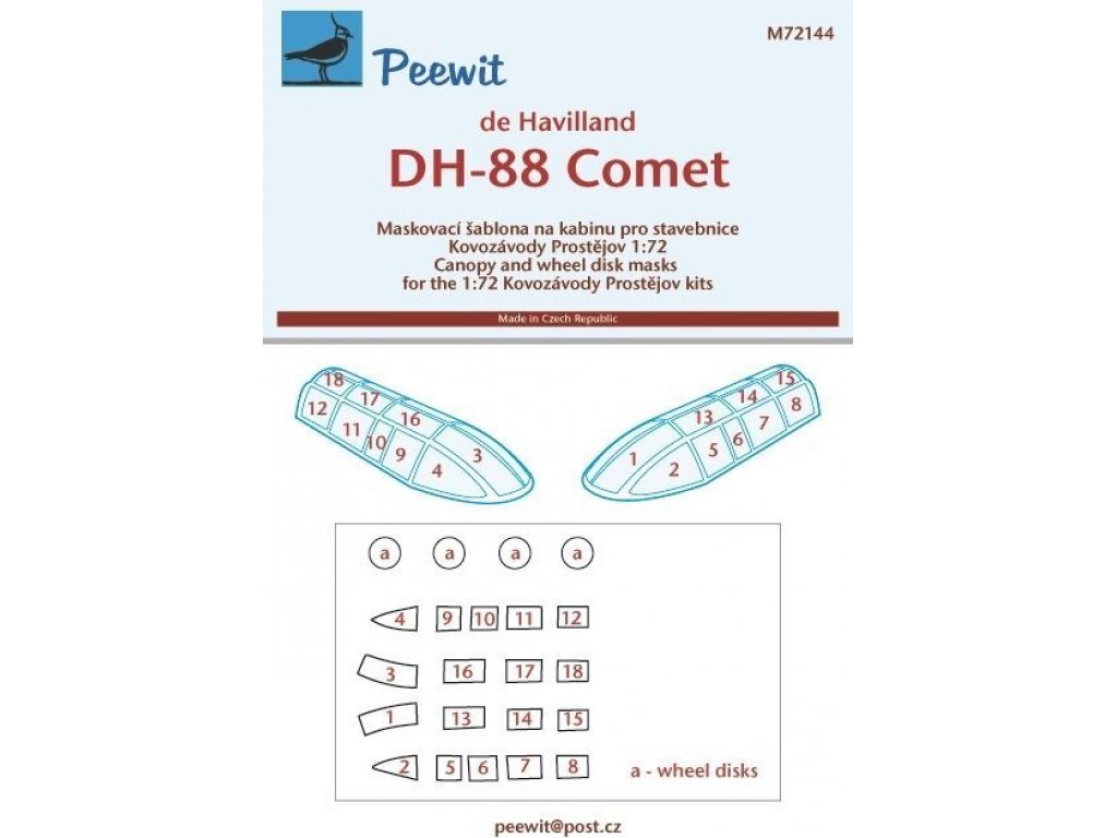 PEEWIT MASK 1/72 Canopy mask DH-88 Comet (KPM)