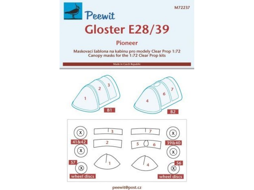 PEEWIT MASK 1/72 Canopy mask Gloster E28/39 Pioneer for CLEAR PROP