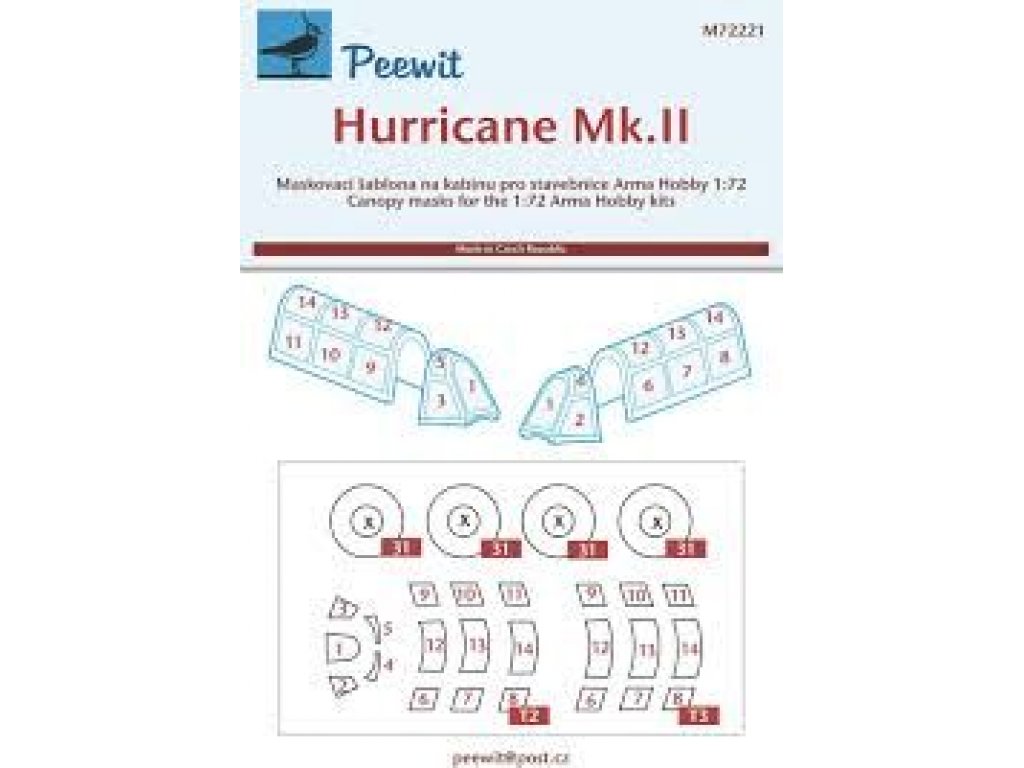 PEEWIT MASK 1/72 Canopy mask Hurricane Mk.II ARMA HOBBY