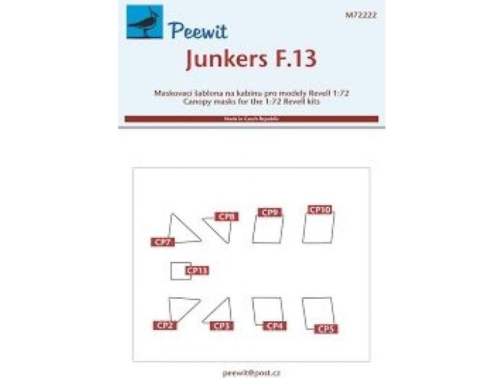 PEEWIT MASK 1/72 Canopy mask Junkers F.13 REVELL