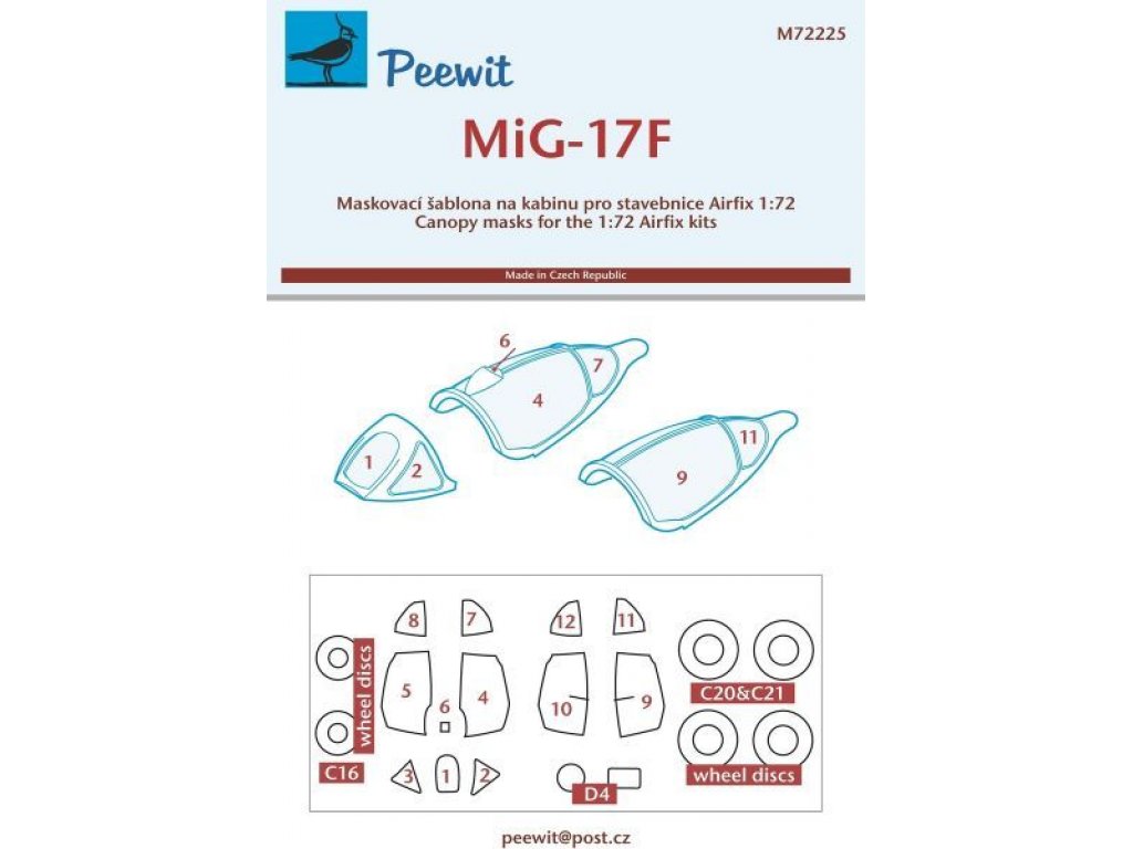 PEEWIT MASK 1/72 Canopy mask MiG-17F for AIRFIX