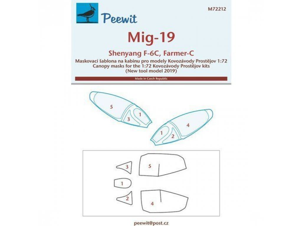 PEEWIT MASK 1/72 Canopy mask MiG-19/Shenyang F-6C for KP